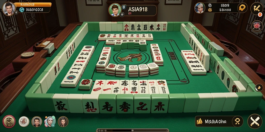 Screenshot utama ASIA918 menunjukkan gameplay Mahjong yang menarik dan penuh strategi.