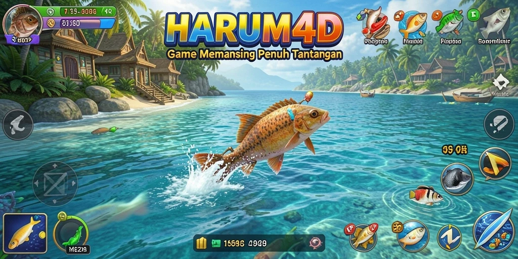 Screenshot gameplay HARUM4D yang menampilkan pengalaman memancing yang menegangkan.