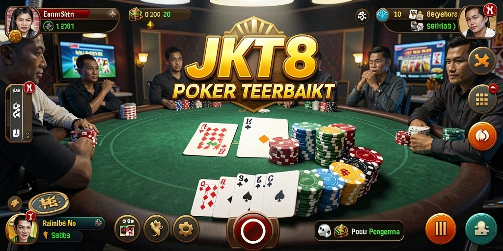 Tampilan gameplay seru JKT8 saat bermain Poker dengan pemain lain.