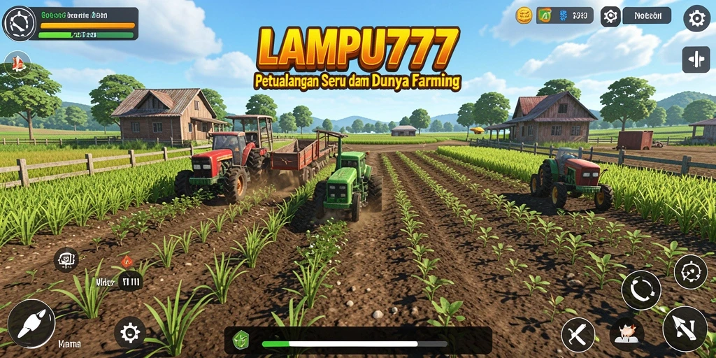 Tampilan gameplay LAMPU777 dengan tanaman dan hewan yang subur.