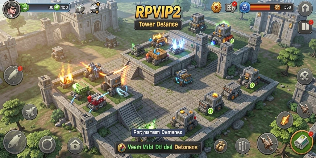 Menampilkan aksi menegangkan dalam permainan Tower Defense RPVIP2.