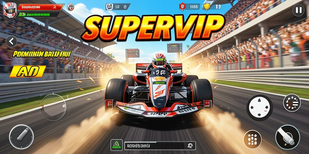 Tampilan gameplay menegangkan dari SUPERVIP yang penuh aksi balapan.