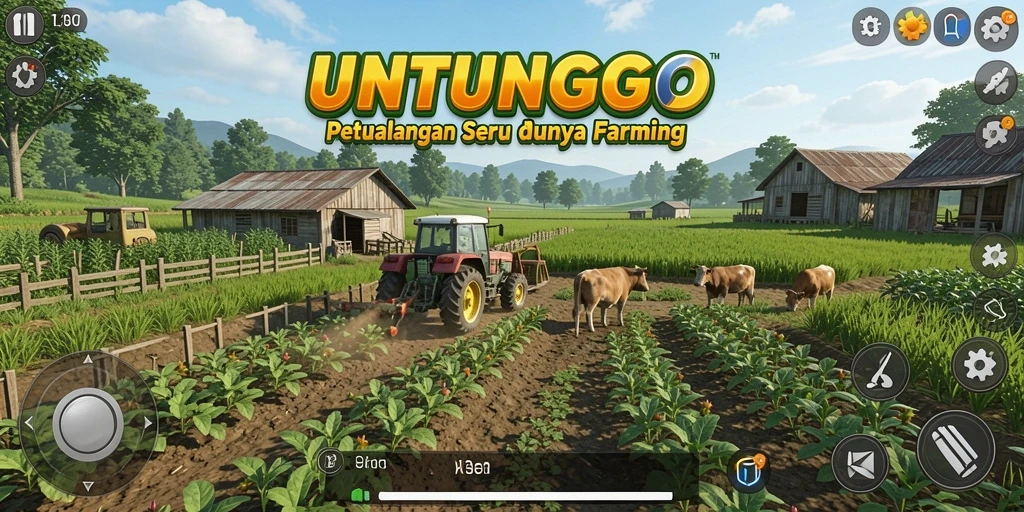 Tampilan gameplay menarik dari UNTUNGGO dengan beragam tanaman dan hewan.